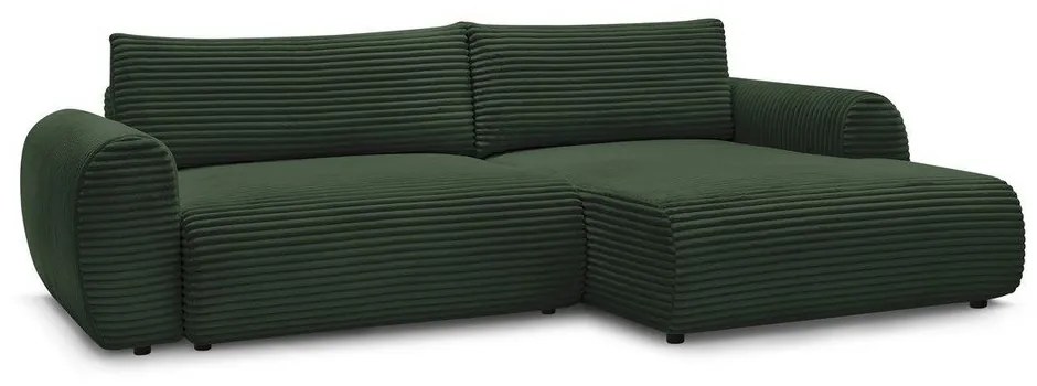 Tmavozelená menčestrová rozkladacia rohová pohovka (pravý roh) Lucien – Bobochic Paris