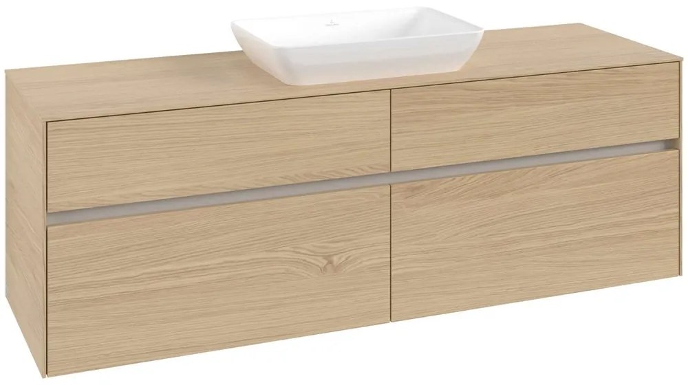 VILLEROY &amp; BOCH Collaro závesná skrinka pod umývadlo na dosku (umývadlo v strede), 4 zásuvky, 1600 x 500 x 548 mm, Nordic Oak, C12000VJ