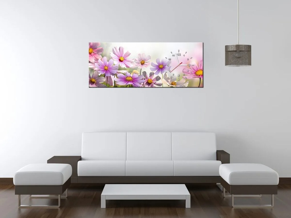 Gario Obraz s hodinami Jemné kvety Rozmery: 100 x 40 cm