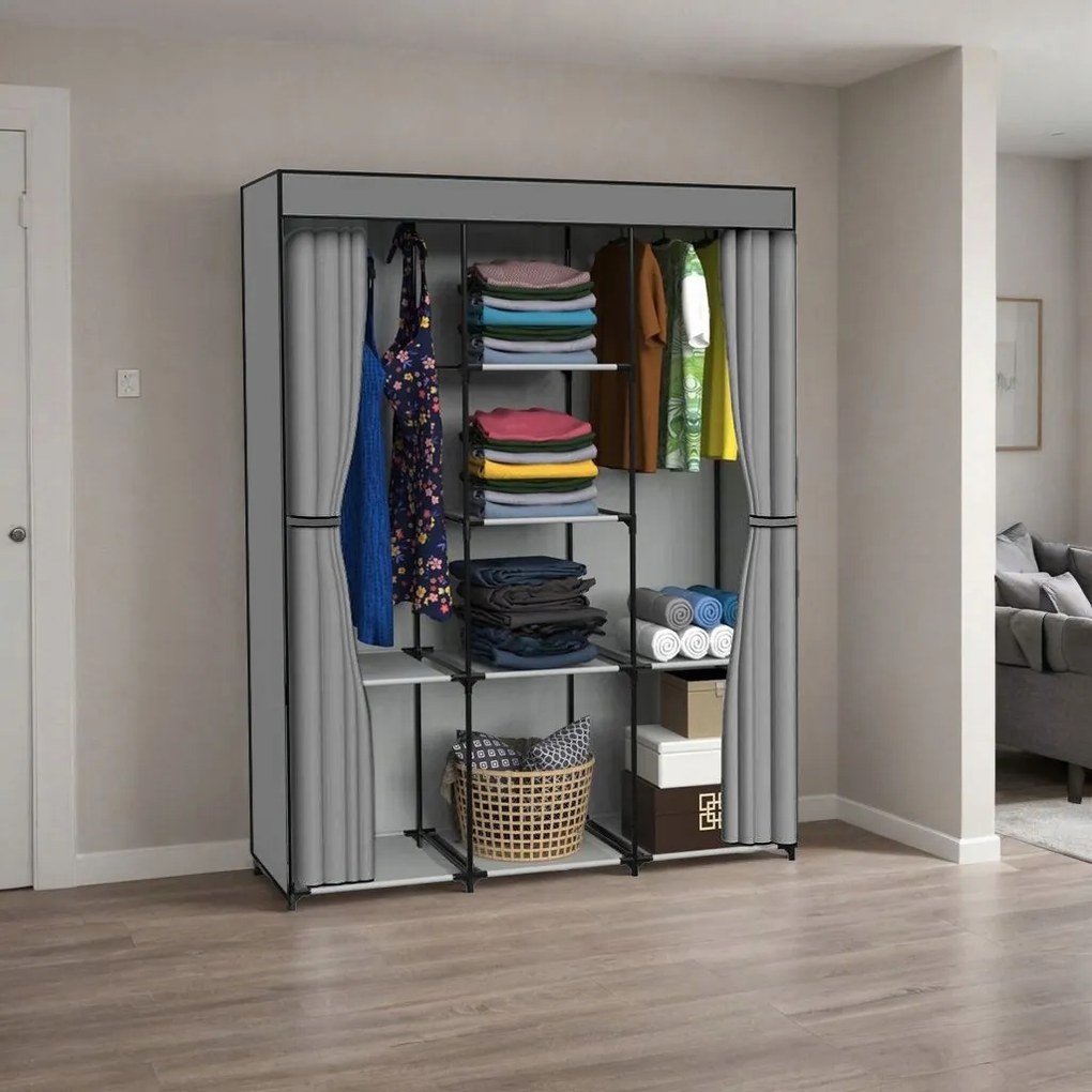 Látková šatníková skriňa s 8 policami SONIA antracitová