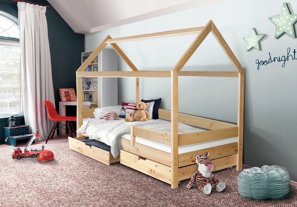 MG Detská posteľ domček Martin 200x90 - prírodný