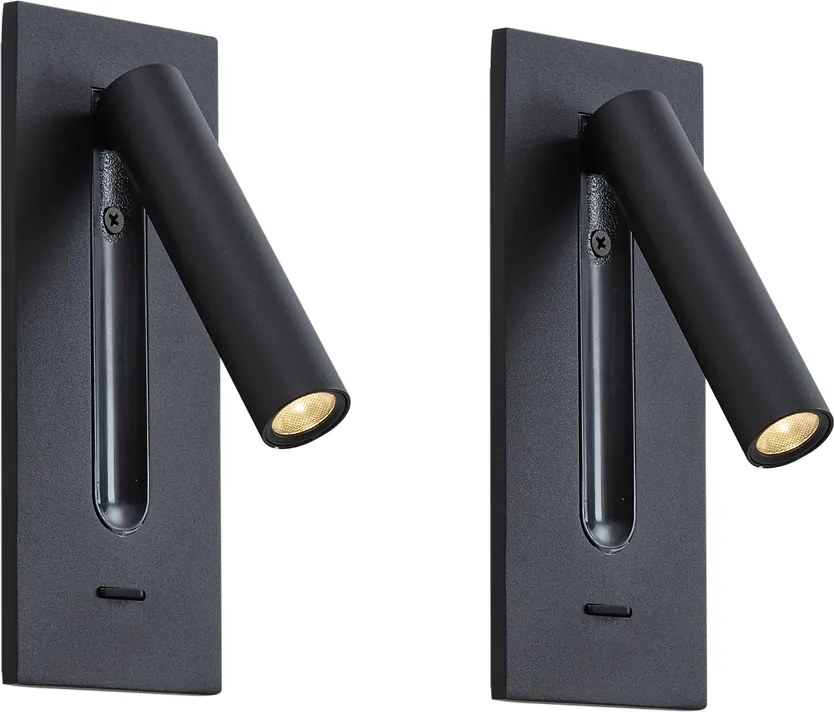 Sada 2 moderných nástenných svietidiel čierna vrátane LED - Plaza