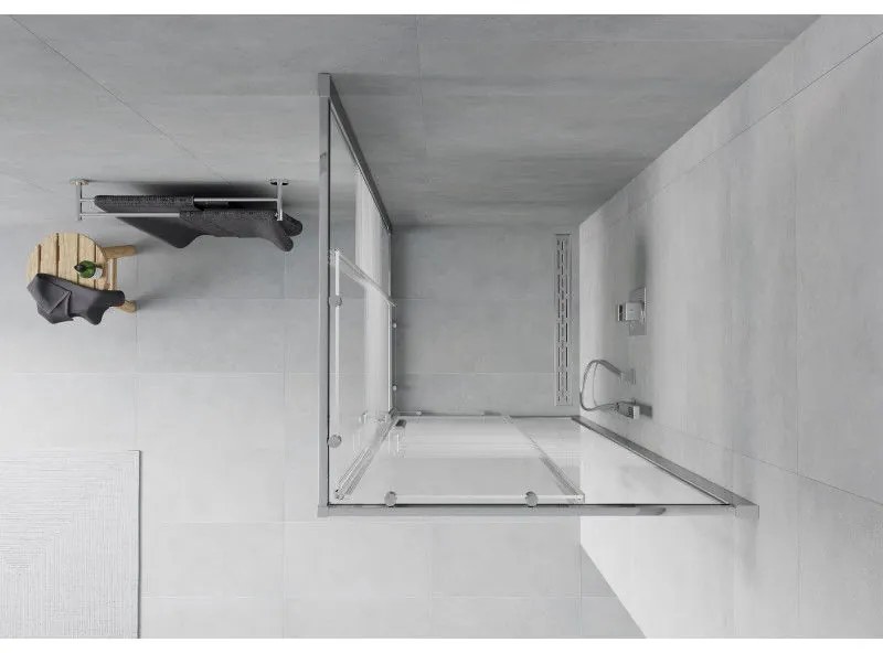 Mexen Rio, štvorcový sprchovací kút s posuvnými dverami 90(dvere) x 90(dvere) x 190 cm, 6mm číre sklo s pásikmi, chrómový profil, 860-090-090-01-20