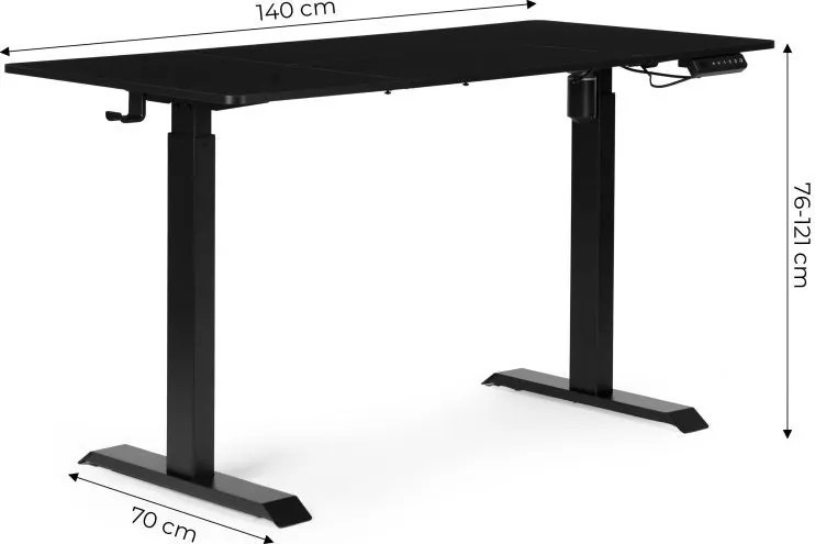 Elektrický nastaviteľný stôl 140 x 70 cm, nastaviteľná výška 76-121cm, čierny