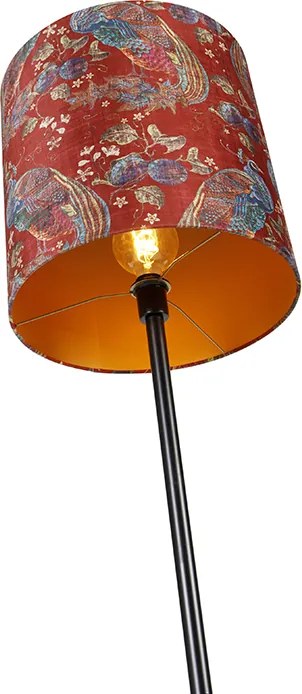 Stojaca lampa čierna tienidlo páv dizajn červený 40 cm - Simplo