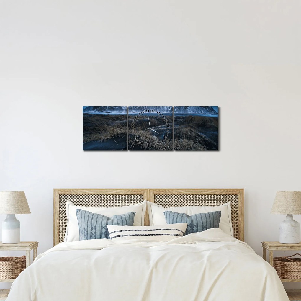 Obraz výhľadu na Islandskej vrcholky (s hodinami) (90x30 cm)