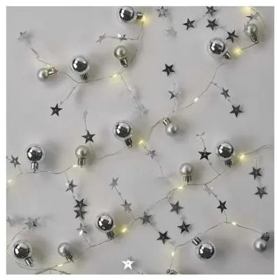 LED vánoční girlanda Stříbrné koule s hvězdami 1,9 m teplá bílá