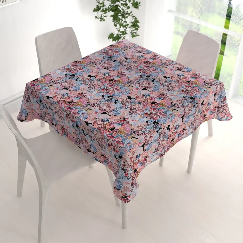 Biante Dekoračný štvorcový obrus Rongo RGP-503 Červeno-modré kvety 140x140 cm