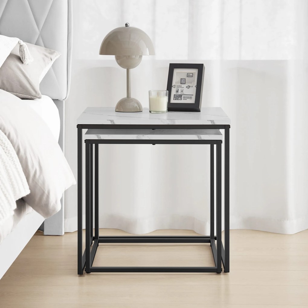 Sada 2ks konferenčných stolíkov QUADRO, dekor biely mramor