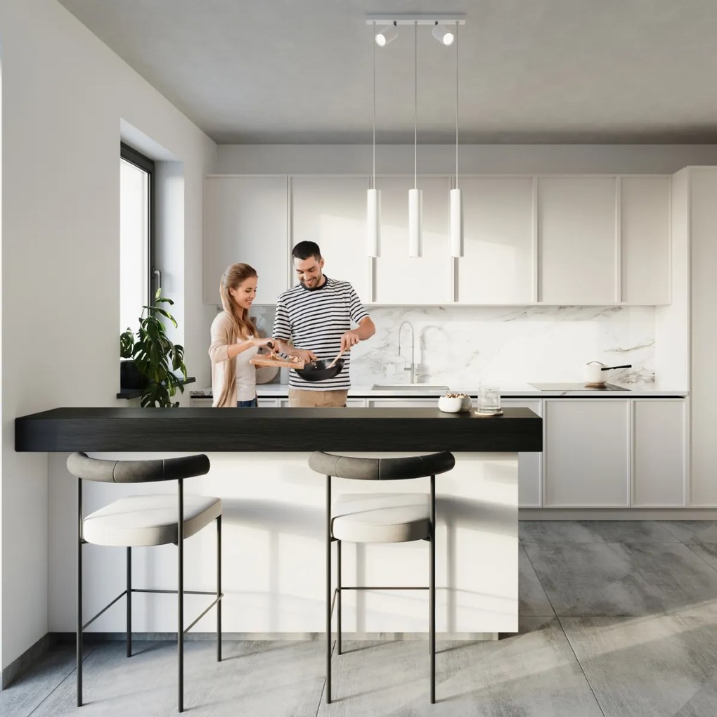 Závesné svietidlo Ring 3, 5x biele kovové tienidlo