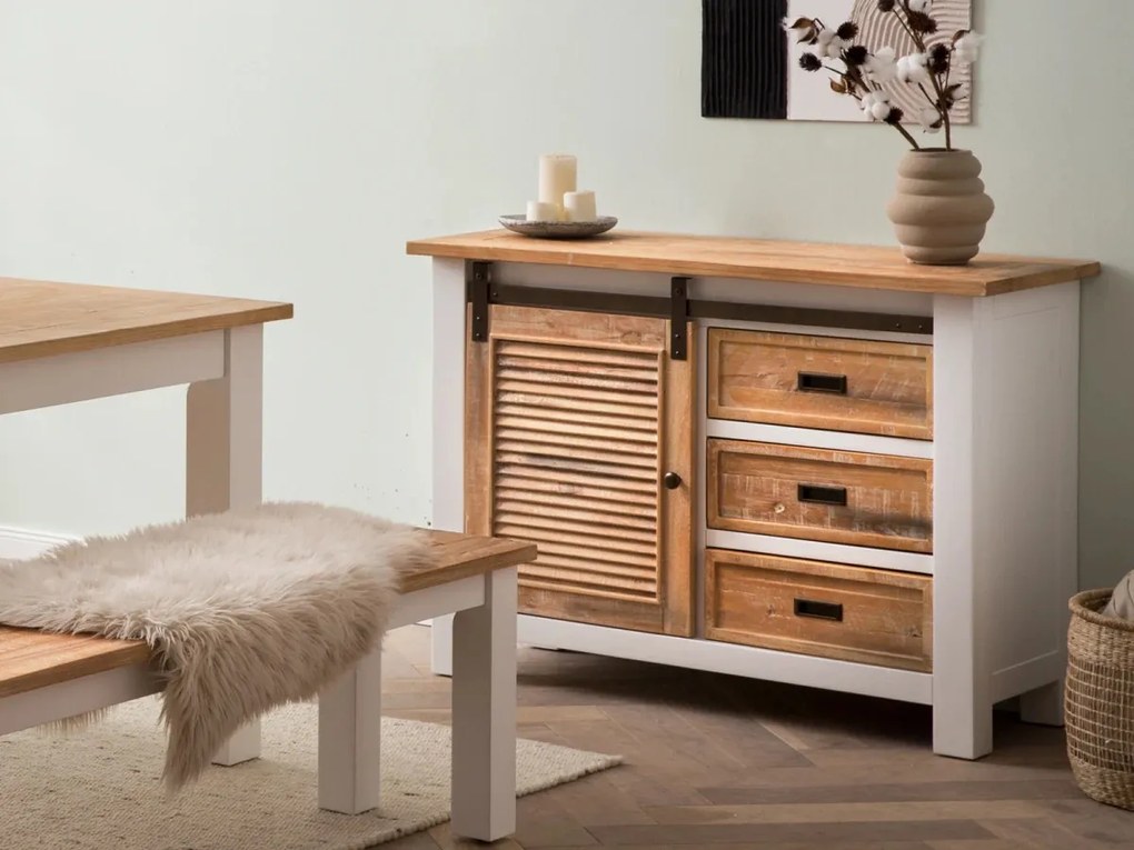 furniture-nabytek.cz - Masivní komoda Capera z borovice a MDF, lakovaná, bílá a hnědá – 103×42×80 cm