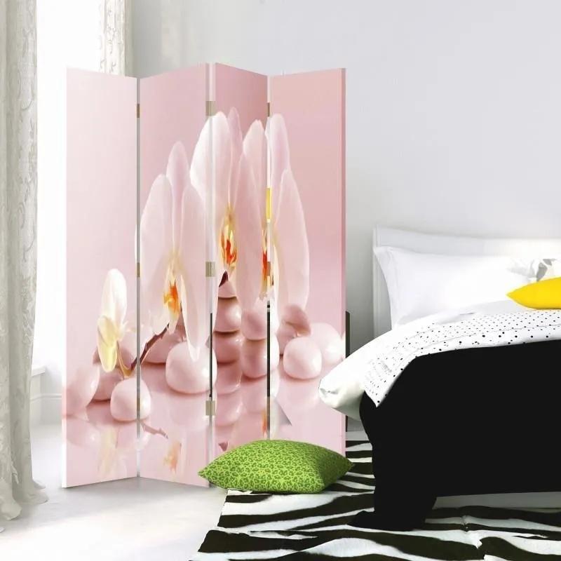 Ozdobný paraván Orchidejové květinové zenové lázně - 145x170 cm, štvordielny, obojstranný paraván 360°