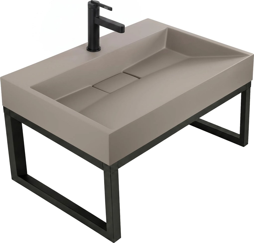 Rea Goya, umývadlo z konglomerátu s čiernou konzolou, 70 cm, béžová, KPL-U4414