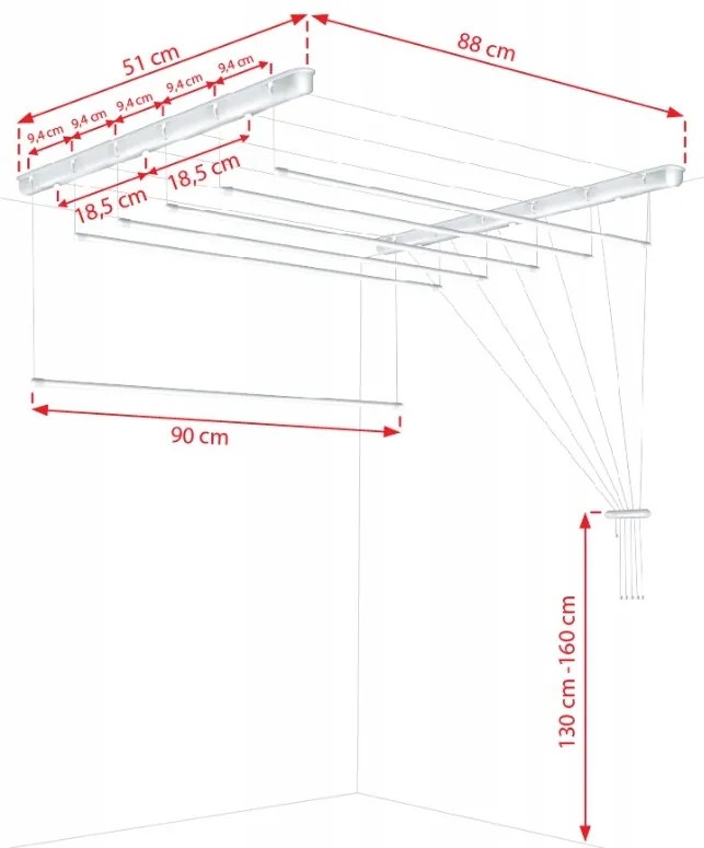 Erga Erga, stropný vešiak na sušenie bielizne 6x90 cm, biela, ERG-SEP-10SUSSUF6PP09