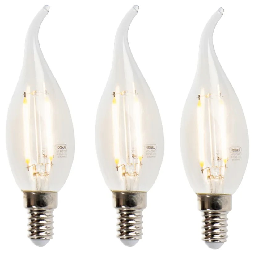 Sada 3ks LED žiarovky na sviečku E14 3W 2700K 250lm F35 stmievateľná číra