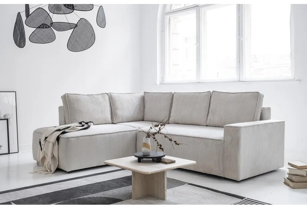 Biela menčestrová rozkladacia rohová pohovka (ľavý roh) Brave Dave – Miuform