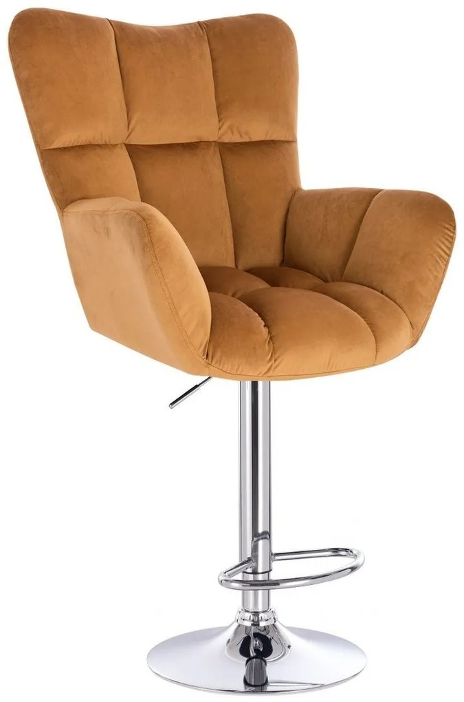 LuxuryForm DESIGN Barové kreslo AURORA VELUR na striebornom tanieri - hnedé