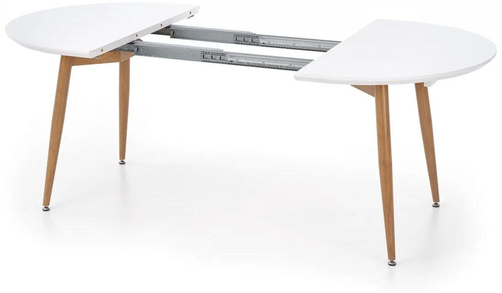 Oválny rozkladací jedálenský stôl Edward 120/200 cm biely/medový dub