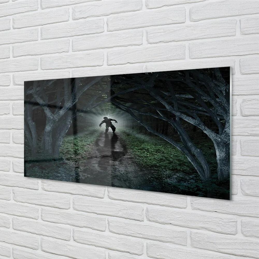 Obraz na skle strom formu temného lesa 125x50 cm