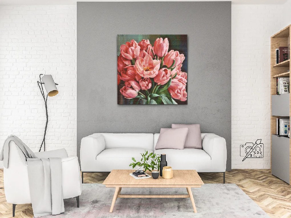 Gario Diamantové maľovanie Romantická kytica tulipánov Rozmery: 50 x 50 cm, Rámovanie: Iba zrolované plátno, Diamanty: Štvorcové