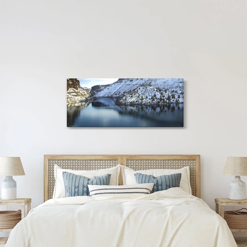 Obraz - zimná krajina s jazerom (120x50 cm)