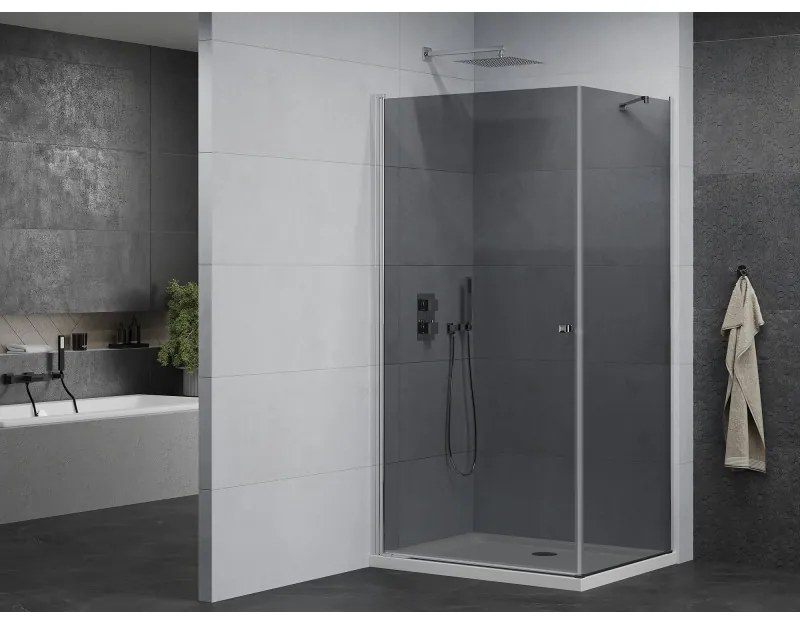 Mexen Pretoria, sprchovací kút 80 (dvere) x 120 (stena) cm, 6mm šedé sklo, chrómový profil + biela sprchová vanička, 852-080-120-01-40-4010