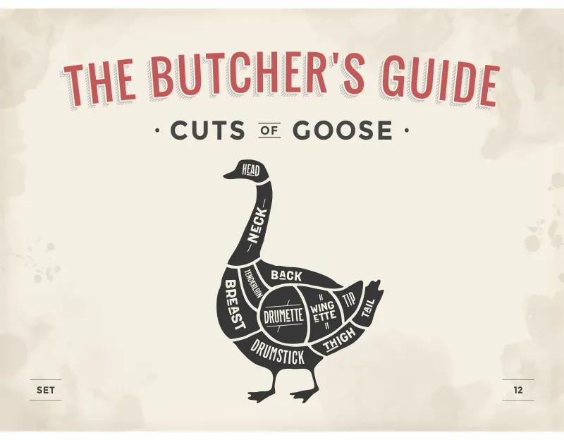 Ceduľa The Butchers Guide - Cuts of Goose 40 x 30 cm
