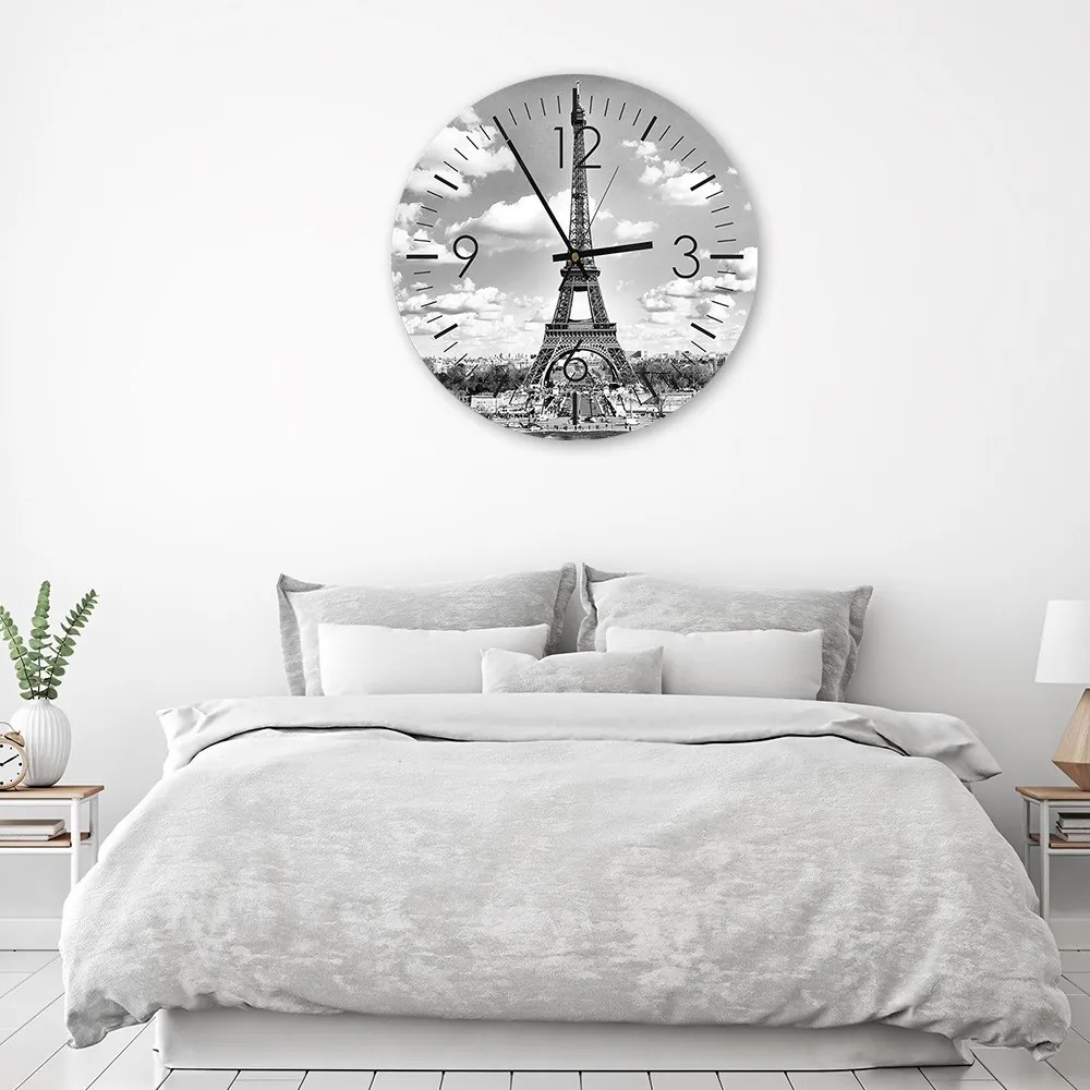 Gario Hodiny na stenu Pohľad na Eiffelovu vežu Rozmery: 80 x 80 cm