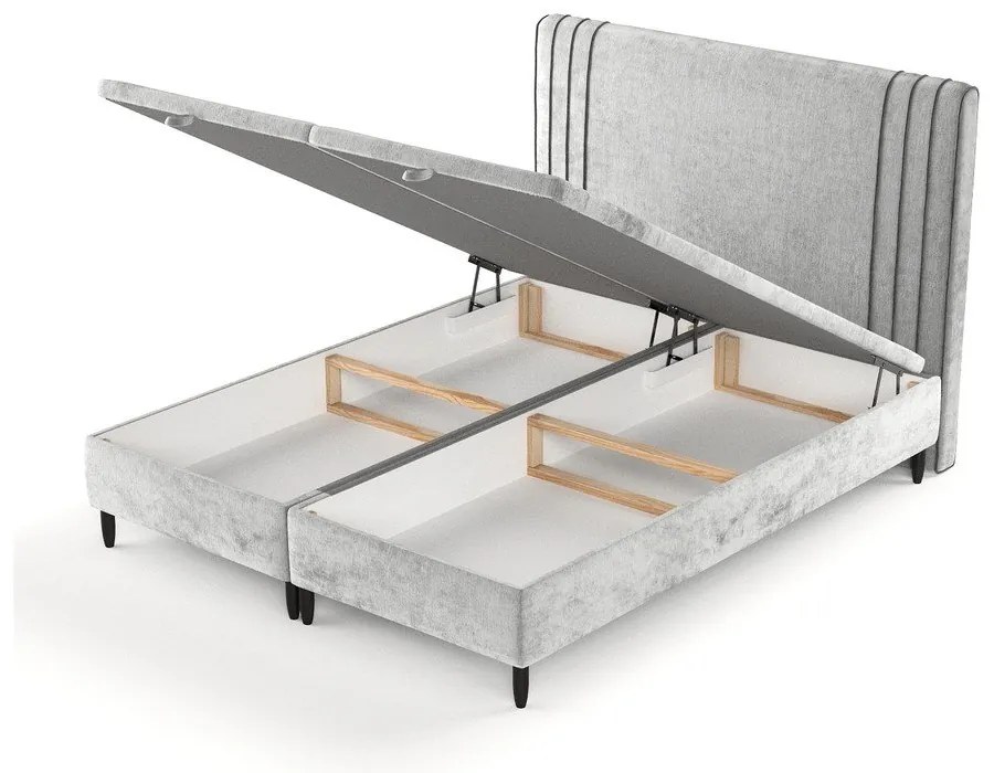 Sivá čalúnená dvojlôžková posteľ s úložným priestorom 160x200 cm Musca – Maison de Rêve