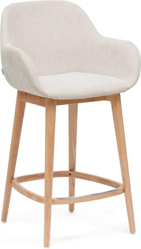 Béžová čalúnená barová stolička s podrúčkami (výška sedadla 66 cm) Konna – Kave Home