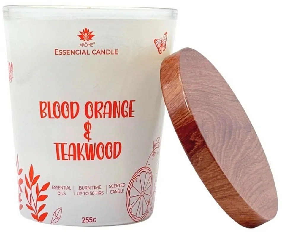 Sviečka Arome v skle s kovovým viečkom 255g Bloodorange & Teakwood