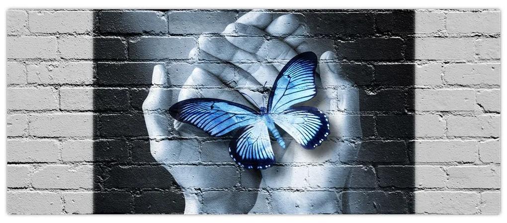 Obraz - Motýľ na stene (120x50 cm)