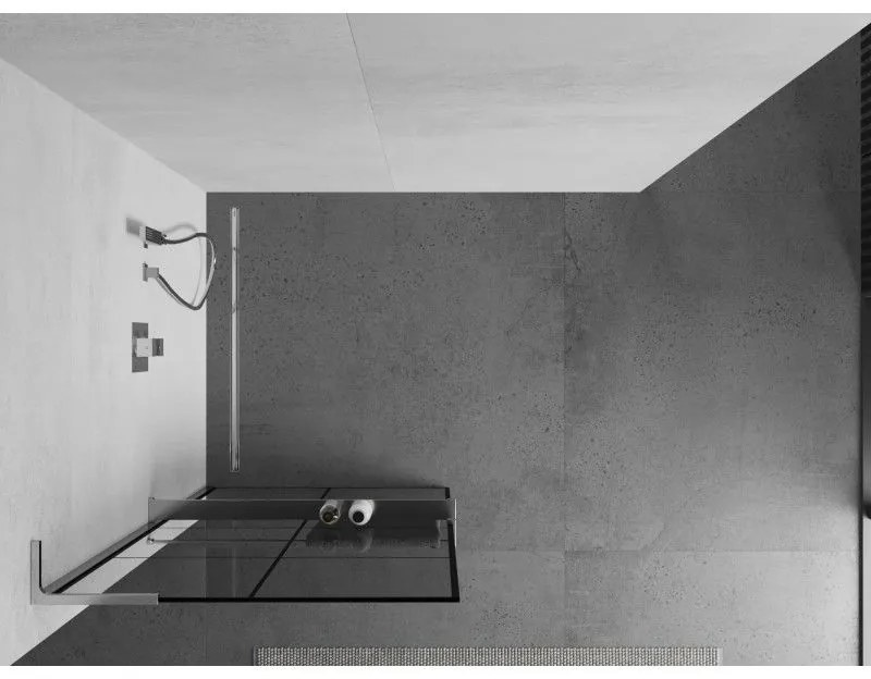 Mexen Kioto+ L, sprchová zástena Walk-In s poličkou a vešiakom 70 x 200 cm, 8mm číre sklo čierny vzor, chrómový profil, 800-070-123-01-77