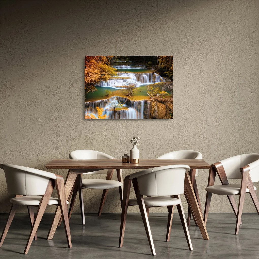 Sklenený obraz - Vodopády Huay Mae Khamin, Thajsko (70x50 cm)