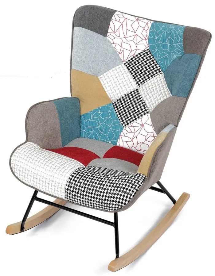 Hojdacie kreslo FABIAN — kov, masív, látka, patchwork