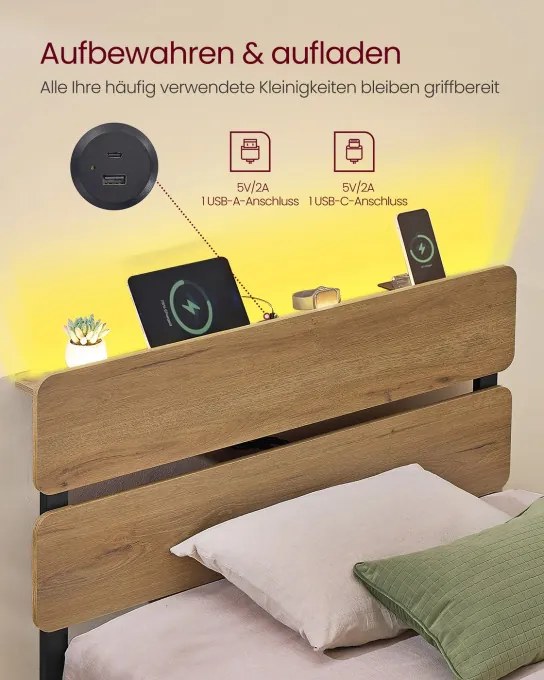 Kovová posteľ s LED osvetlením 90 cm RMB102K01