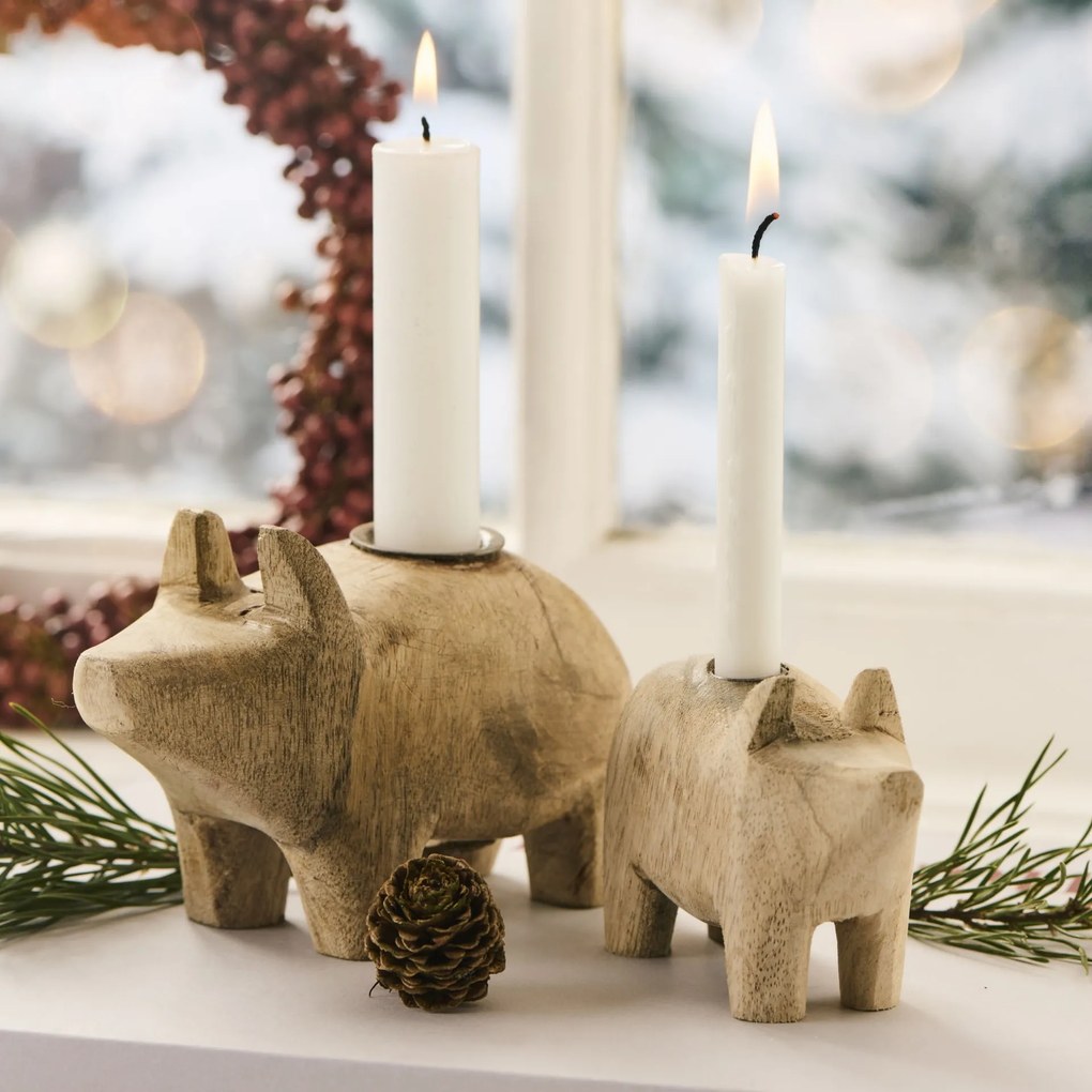 Ib Laursen Drevený svietnik Nature Pig – menší