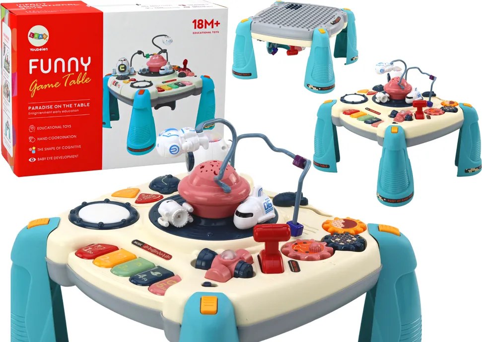 LEAN Toys Detský interaktívny vzdelávací stôl Piano Space Blue