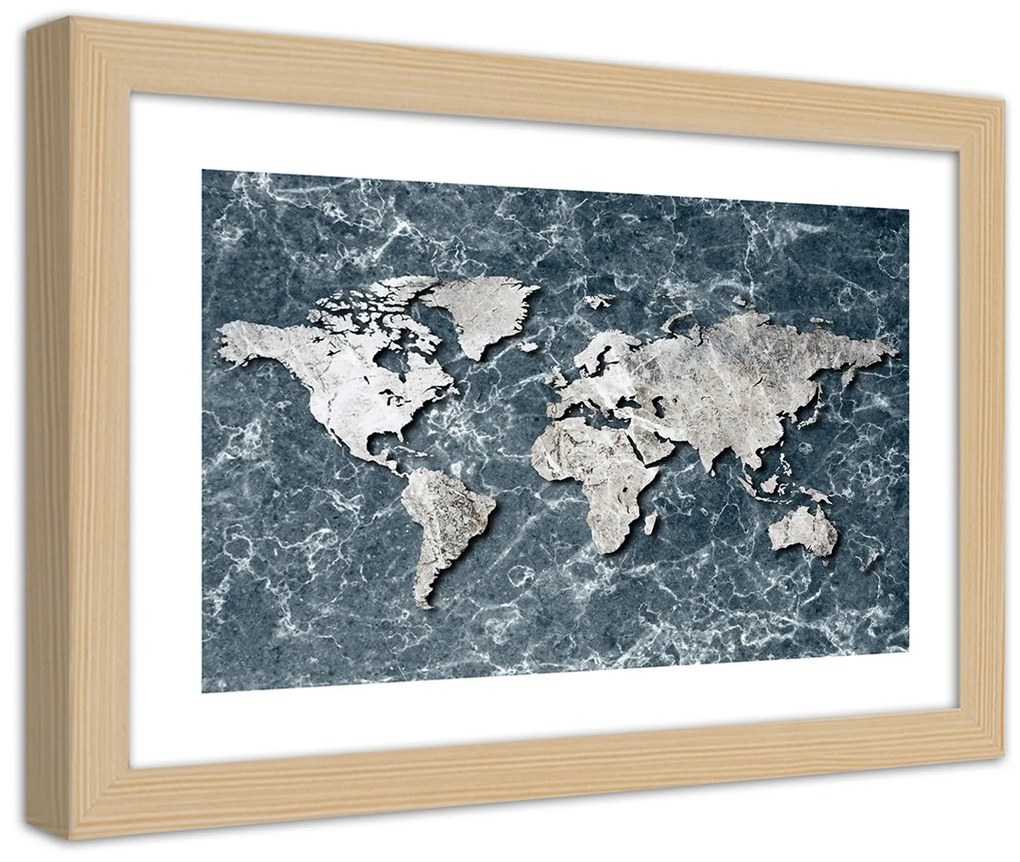 Gario Plagát Mapa sveta na mramore Farba rámu: Bez rámu, Rozmery: 30 x 20 cm