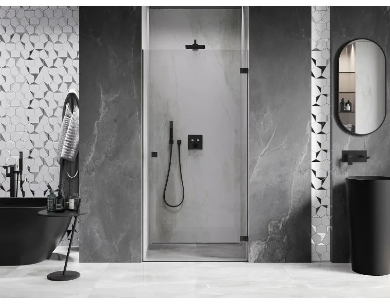 Mexen, Mexen Lunar-B Otočné pravé sprchové dvere 80 cm, transparentné, čierne - 832-080-000-70-00-P