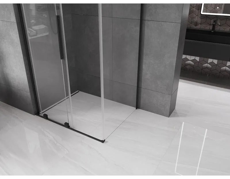 Mexen Velar L, sprchový kút s posuvnými dverami 90 x 80 cm, 8mm číre sklo, čierna matná, 871-090-080-03-70