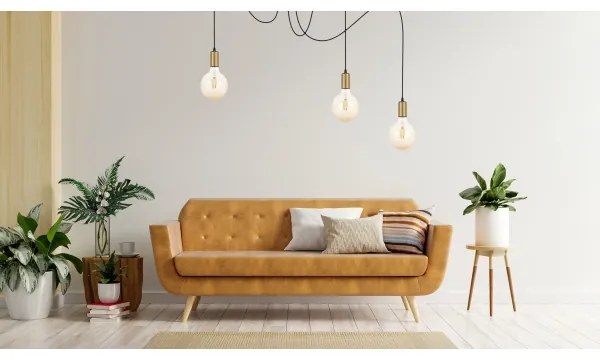 Luster na lanku MIROS 3xE27/60W/230V pavúk čierna/zlatá