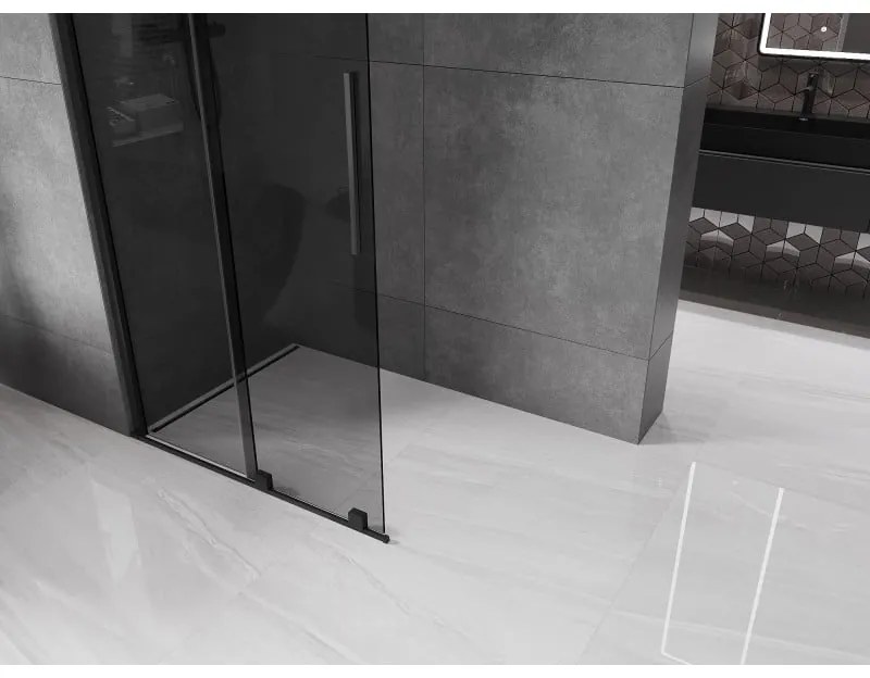 Mexen Velar, sprchová zástena s posuvnými dverami Walk-in 110 x 200 cm, 8mm šedé sklo, čierna matná, 871-110-000-43-70