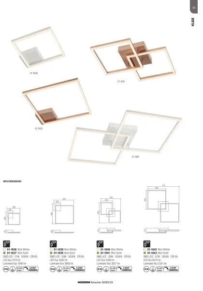 Redo 01-1639 - LED Stmievateľné stropné svietidlo KLEE LED/30W/230V 45x45 cm zlaté