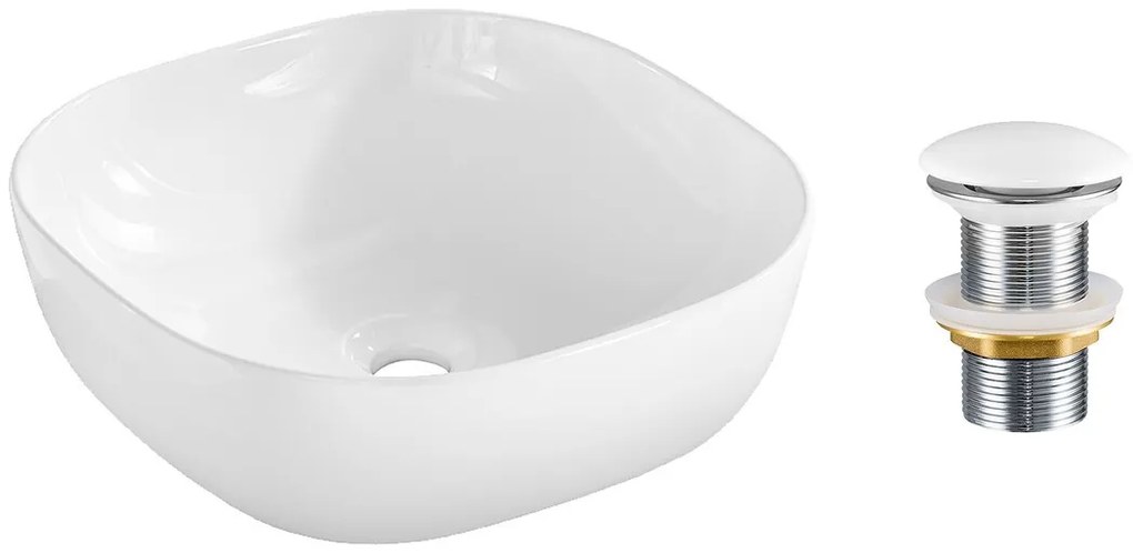 Sada keramického umyvadla na dosku a výpusti Smile 40 cm biela