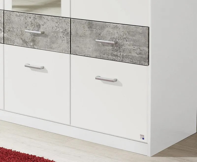 Šatníková skriňa Bremen, 136 cm, biela/šedý betón