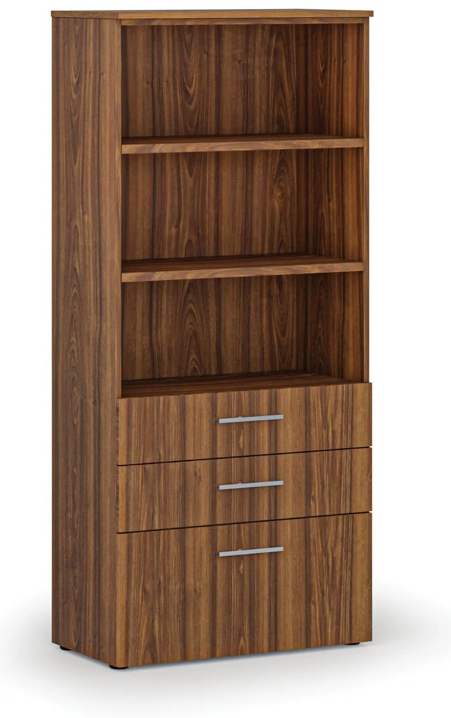 Kancelárska skriňa s kombinovanými zásuvkami PRIMO WOOD, 800 x 420 x 1781 mm, orech