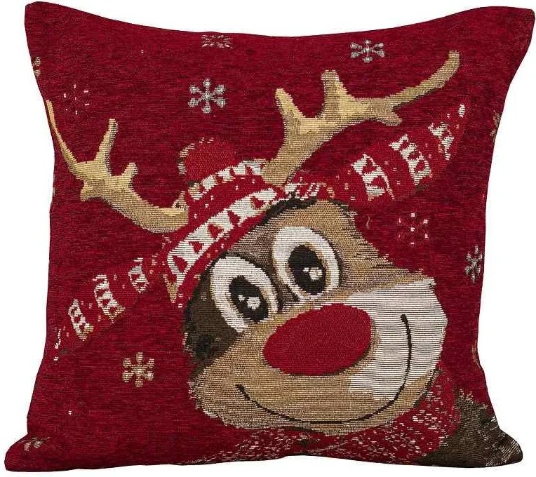 Vankúšová obliečka s vianočným losom v červenej farbe 45 × 45 cm