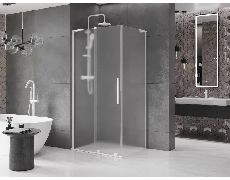 Mexen Velar L, sprchový kút s posuvnými dverami 120 x 110 cm, 8mm sklo námraza, biela matná, 871-120-110-33-20