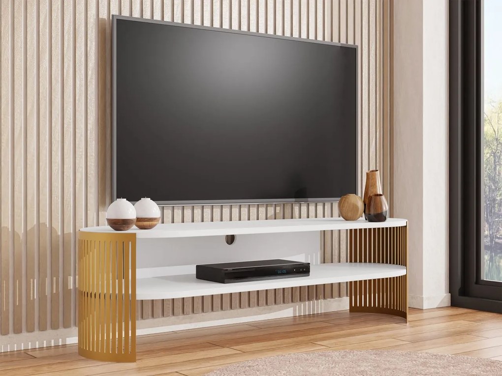 TV stolík/skrinka Zinzit, Farba: zlatá / čierna pietra grigia